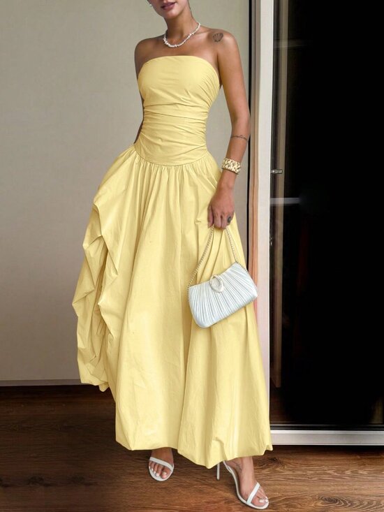 elegant oscar dresses Women's Golden Daydream Pale Yellow Floral Satin Midi Dress | Size: L main image 0